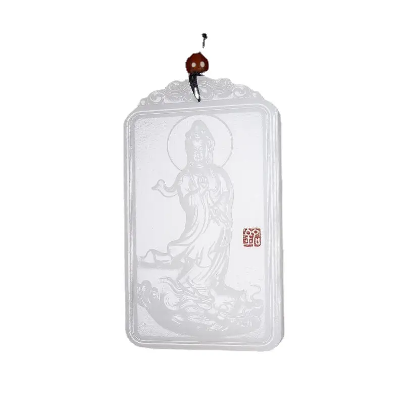 White Jade Guanyin Pendant for Men Afghanistan - Image 4
