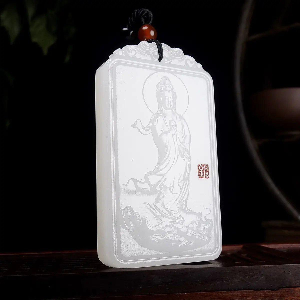 White Jade Guanyin Pendant for Men Afghanistan — feature 23