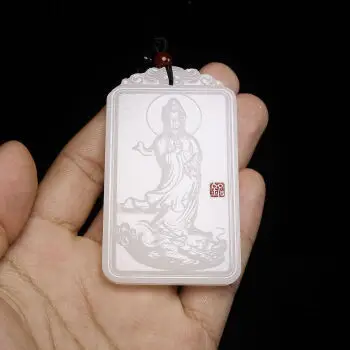 White Jade Guanyin Pendant for Men Afghanistan - Image 2