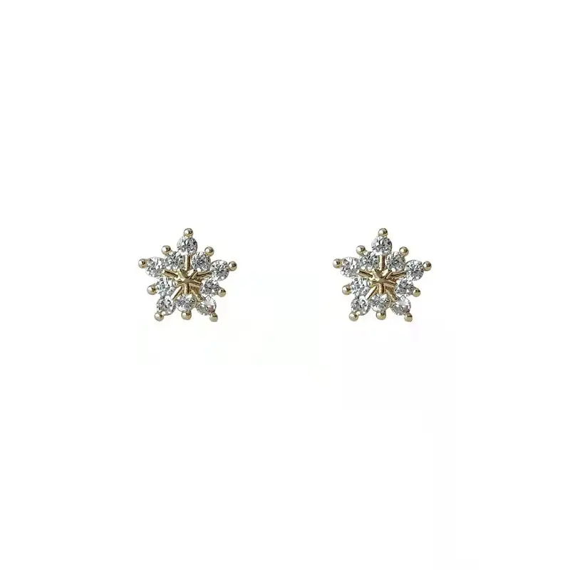 14k Gold Star Earrings with Zircon Super Flash - Image 6