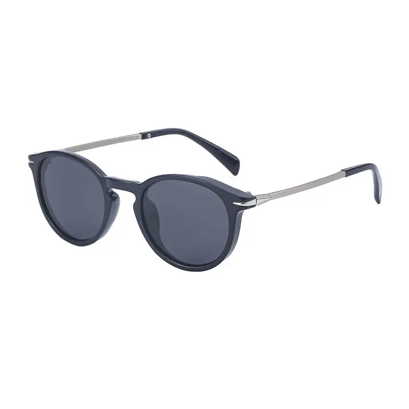 Women Retro Round Polarized Sunglasses Black Gold