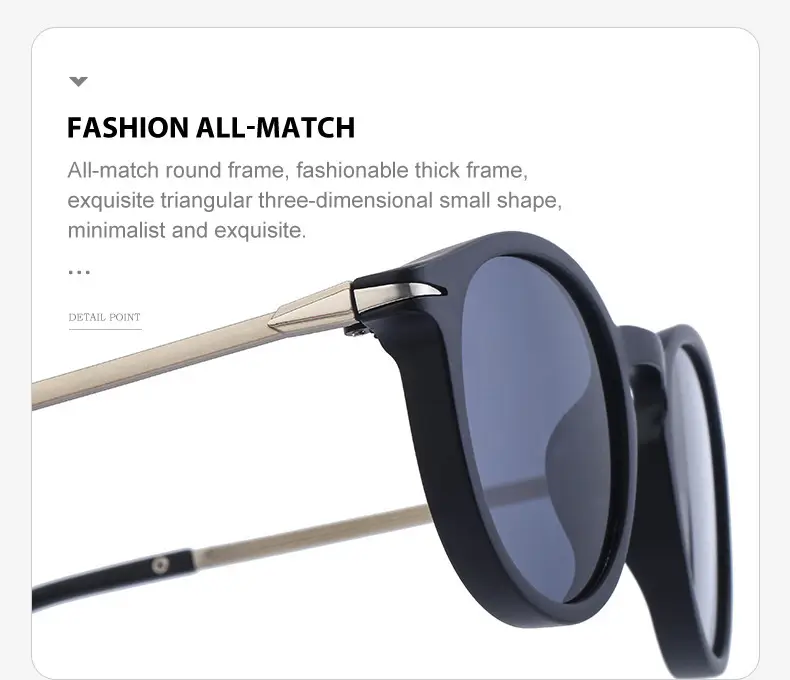 Women Retro Round Polarized Sunglasses Black Gold — feature 28