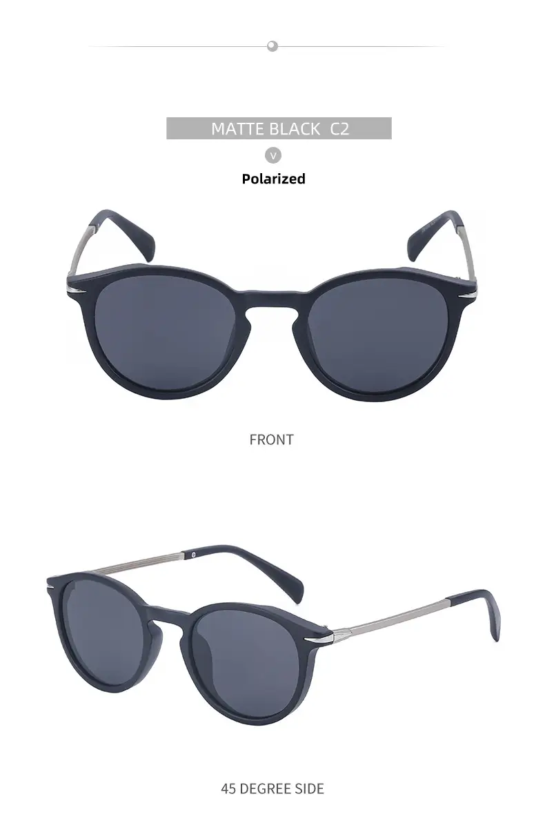 Women Retro Round Polarized Sunglasses Black Gold — feature 37