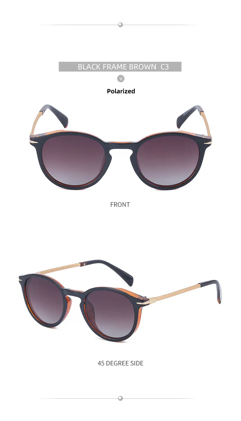 Women Retro Round Polarized Sunglasses Black Gold — feature 38