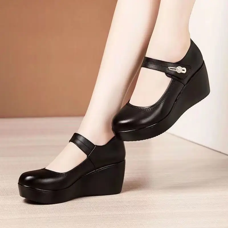 Women Red Platform Mules Wedge Heels 2022 - Image 5