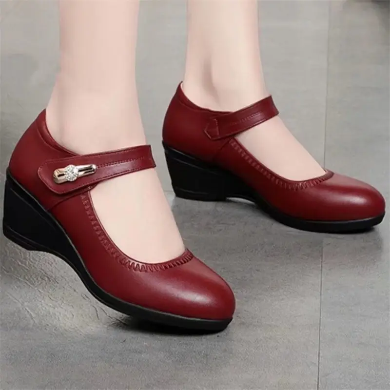 Women Red Platform Mules Wedge Heels 2022 - Image 6