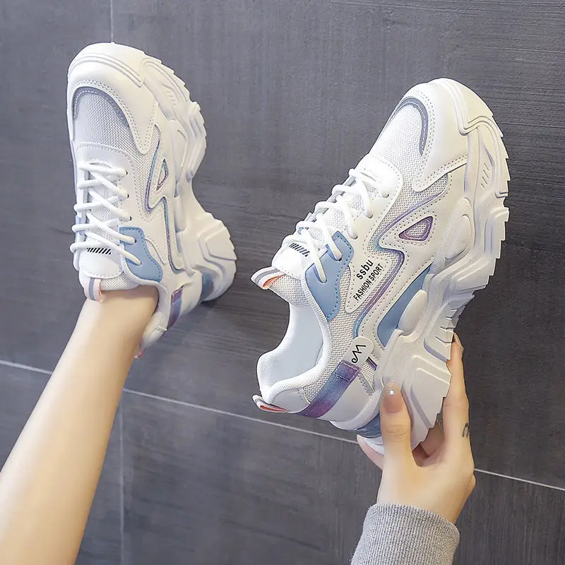 Women's White Purple Thick Casual Shoes - Image 5