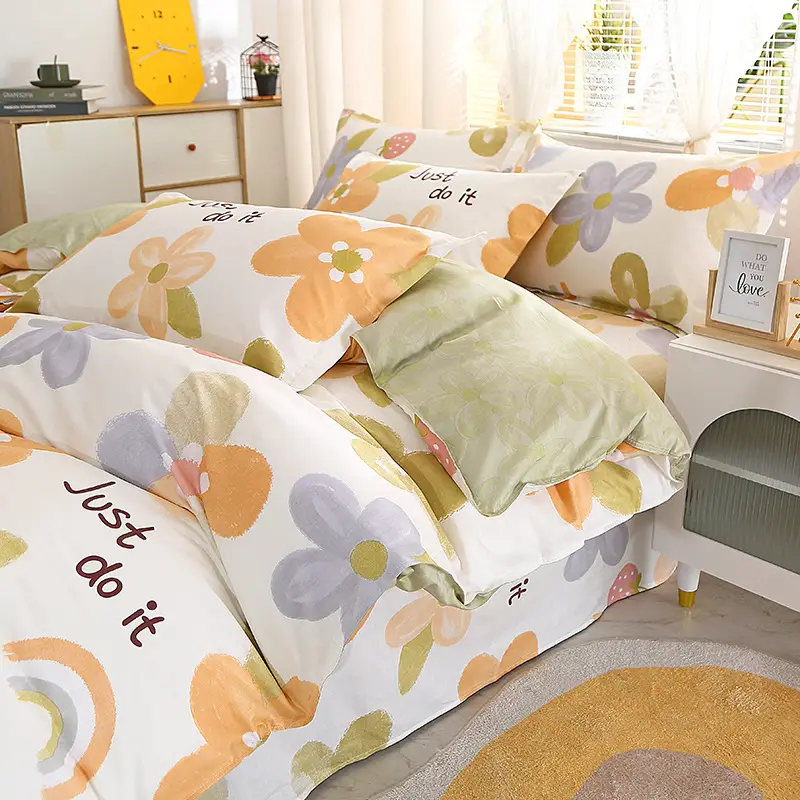 Cotton Quilted Bedding Set Grey Triangle Design