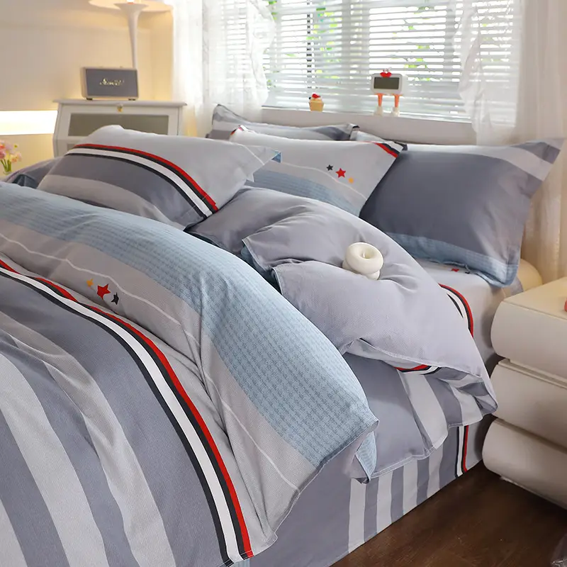 Cotton Quilted Bedding Set Grey Triangle Design