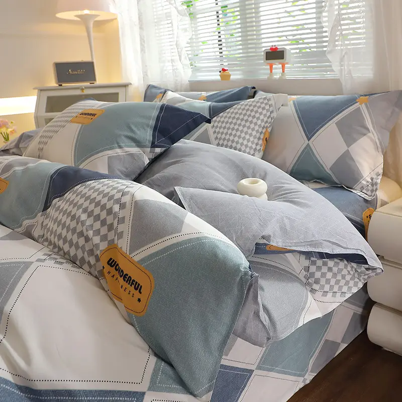 Cotton Quilted Bedding Set Grey Triangle Design