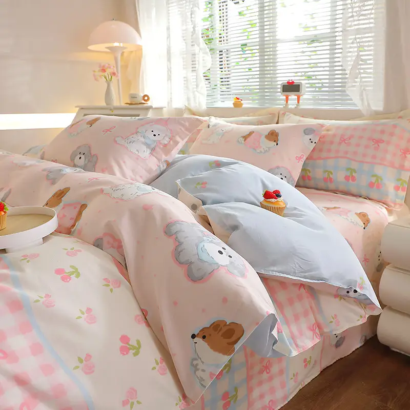 Cotton Quilted Bedding Set Grey Triangle Design