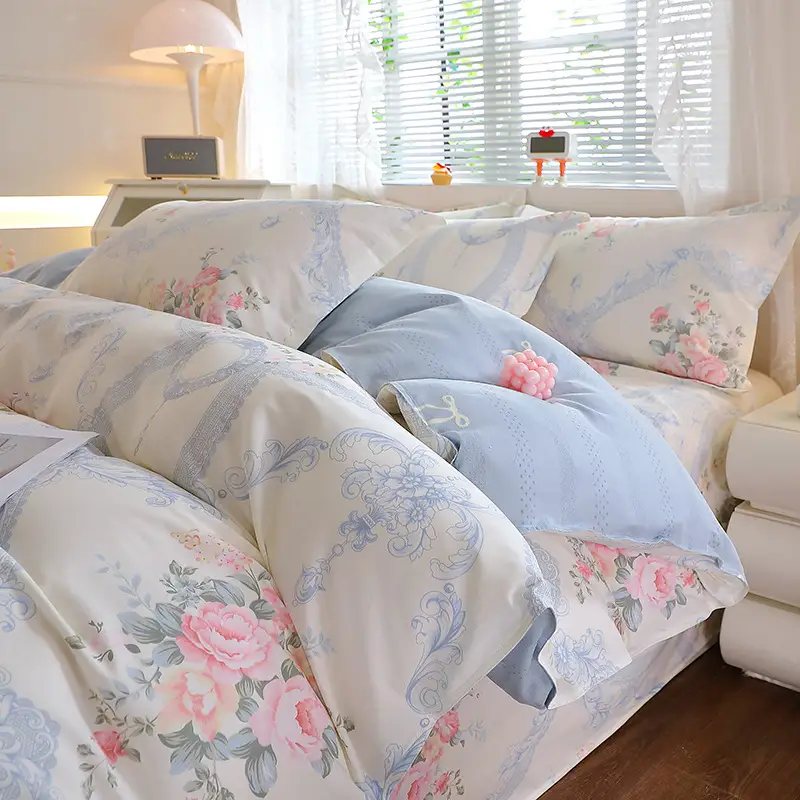 Cotton Quilted Bedding Set Grey Triangle Design