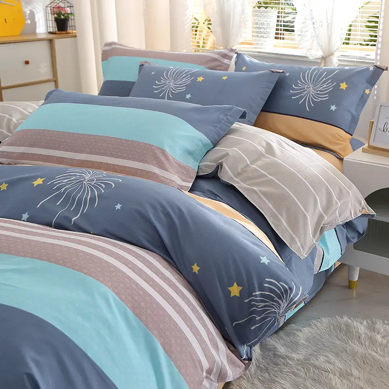 Cotton Quilted Bedding Set Grey Triangle Design