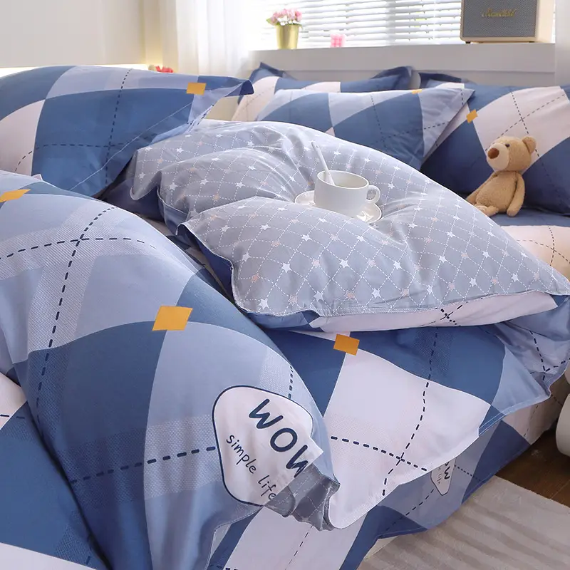 Cotton Quilted Bedding Set Grey Triangle Design