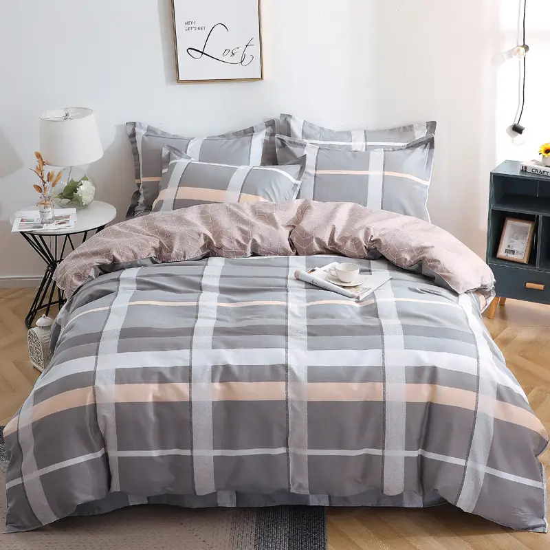 Cotton Quilted Bedding Set Grey Triangle Design