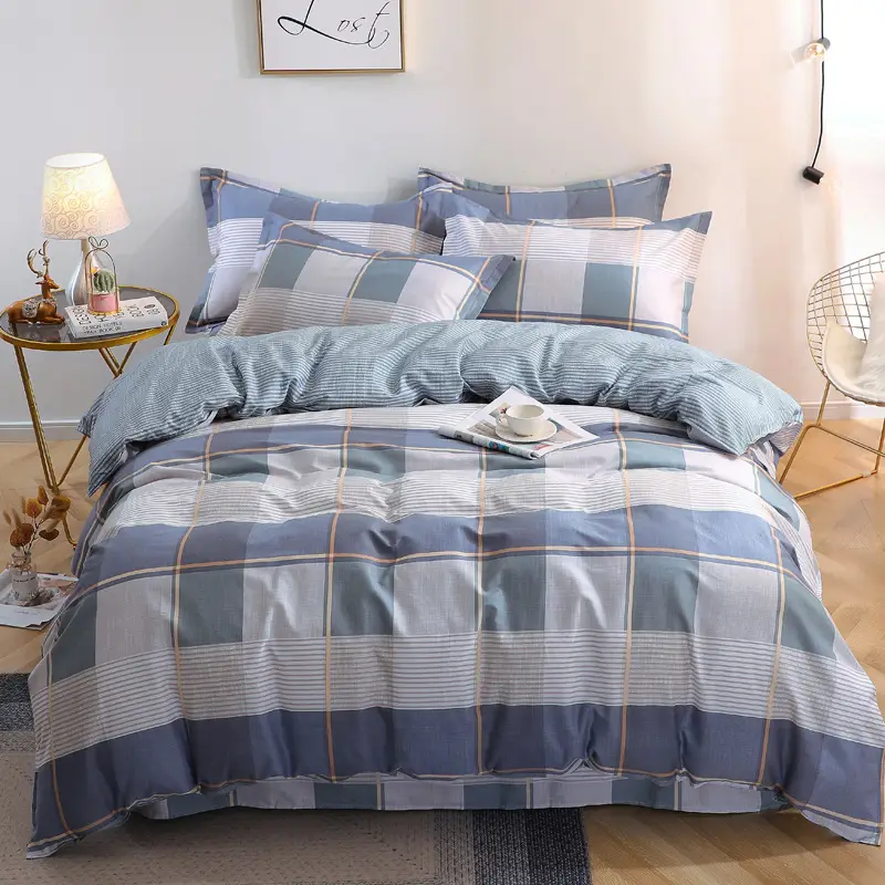 Cotton Quilted Bedding Set Grey Triangle Design