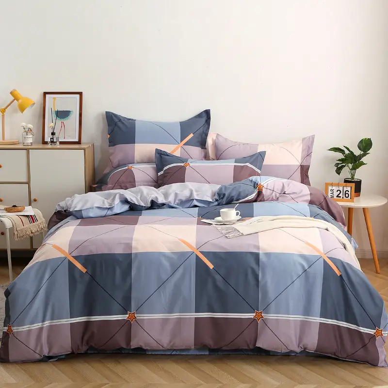 Cotton Quilted Bedding Set Grey Triangle Design