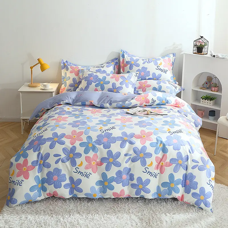 Cotton Quilted Bedding Set Grey Triangle Design
