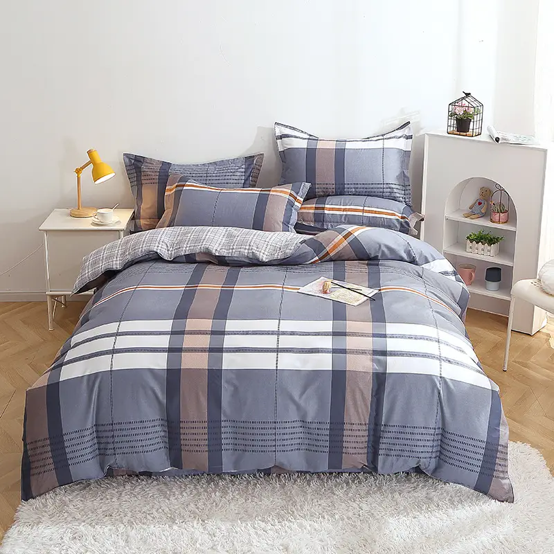Cotton Quilted Bedding Set Grey Triangle Design