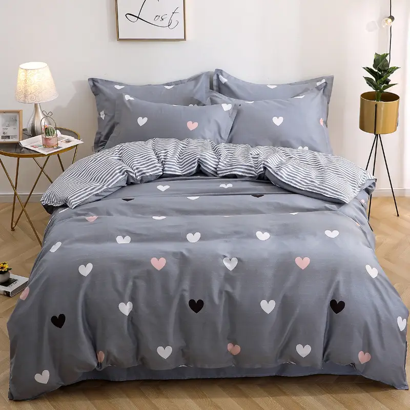 Cotton Quilted Bedding Set Grey Triangle Design
