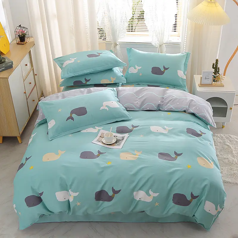 Cotton Quilted Bedding Set Grey Triangle Design