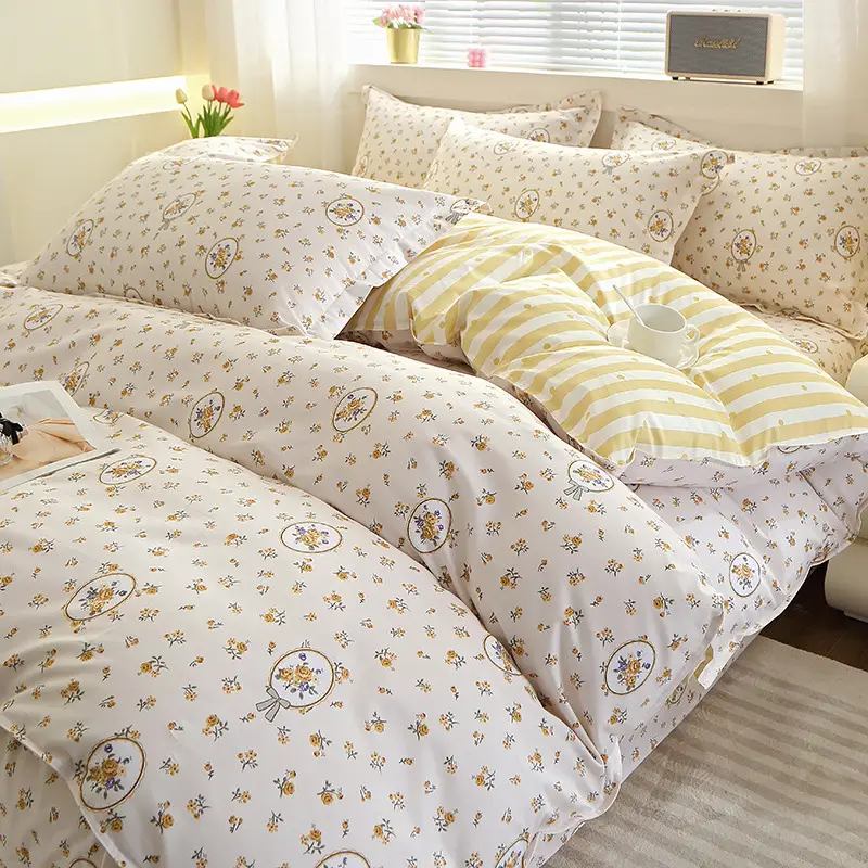 Cotton Quilted Bedding Set Grey Triangle Design