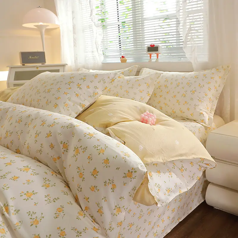 Cotton Quilted Bedding Set Grey Triangle Design