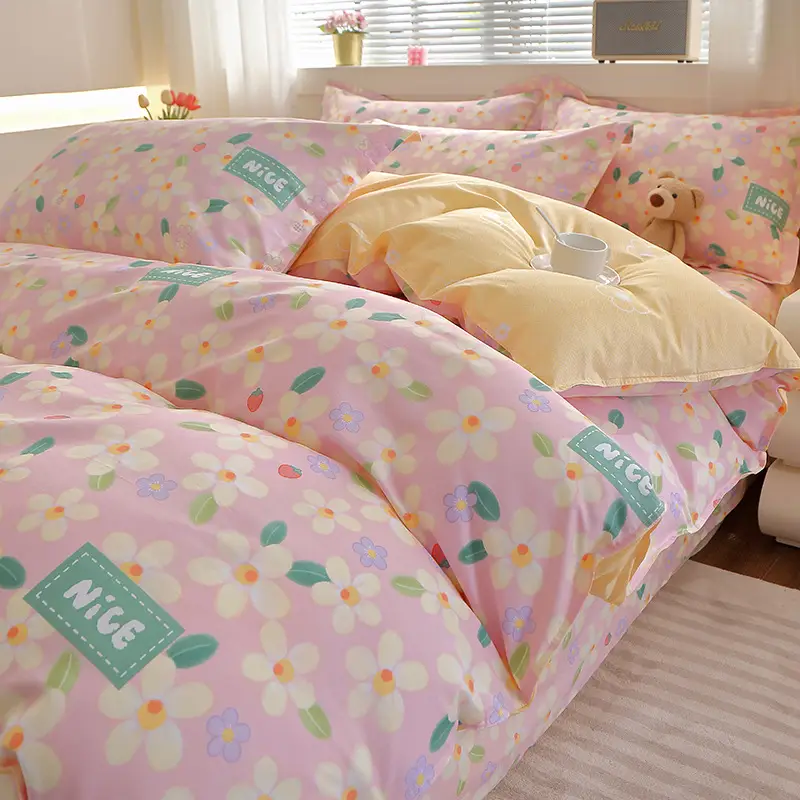 Cotton Quilted Bedding Set Grey Triangle Design