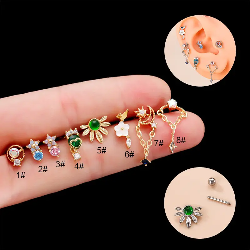Stainless Steel Colorful Zircon Flower Ear Bells - Image 2