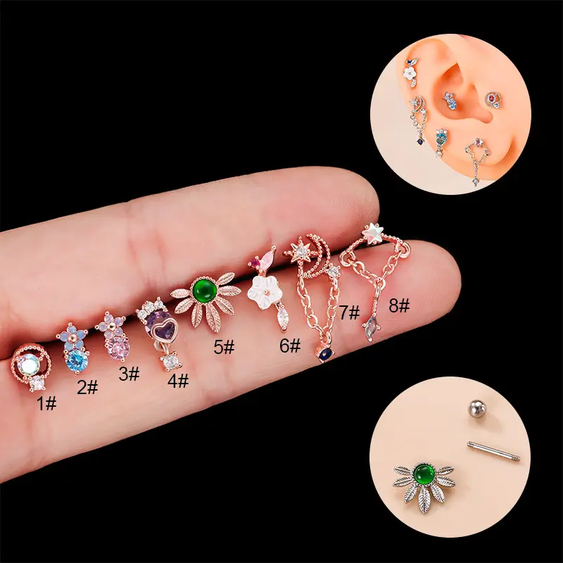 Stainless Steel Colorful Zircon Flower Ear Bells - Image 3