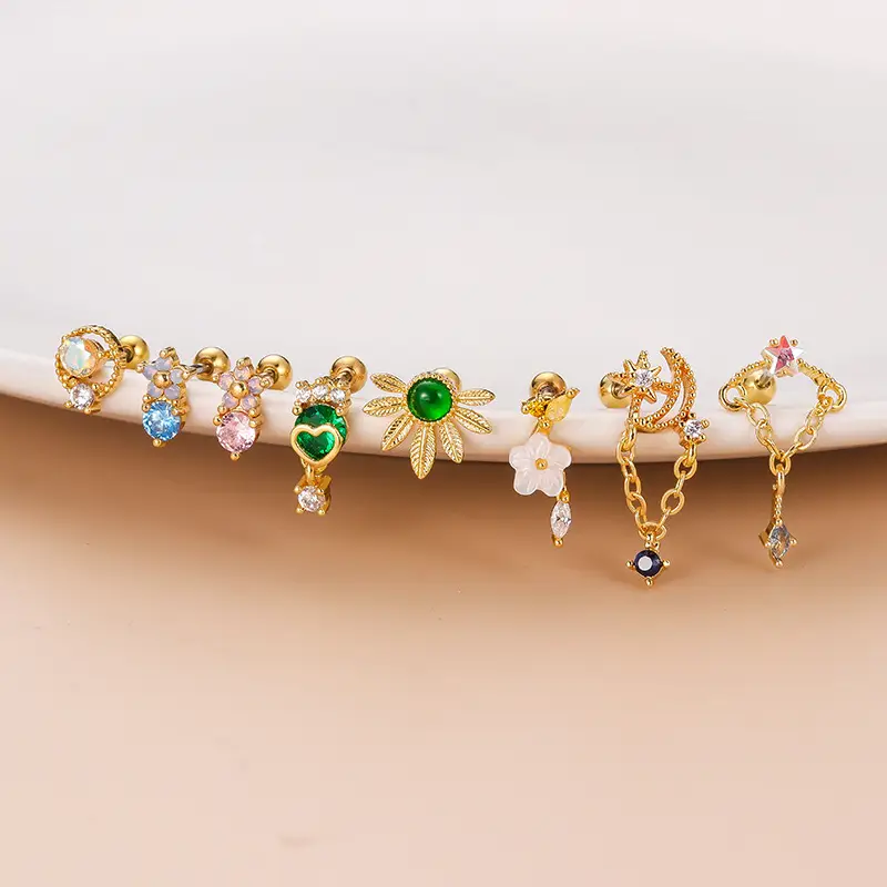 Stainless Steel Colorful Zircon Flower Ear Bells - Image 4
