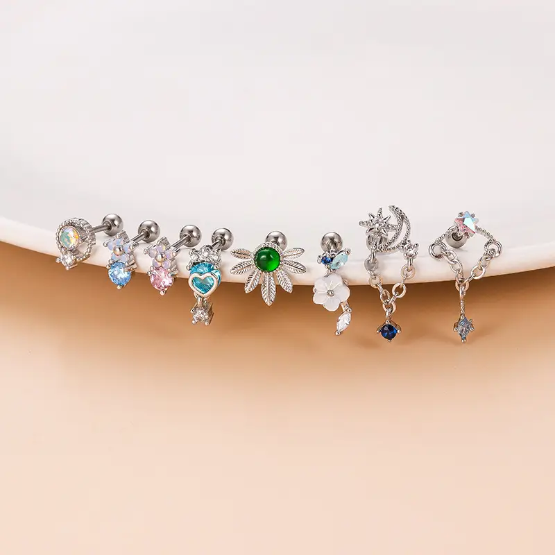 Stainless Steel Colorful Zircon Flower Ear Bells - Image 5