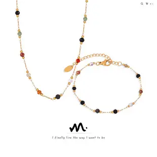Titanium Steel Necklace & Earrings Set with Freshwater Pearl & Zircon — feature 6