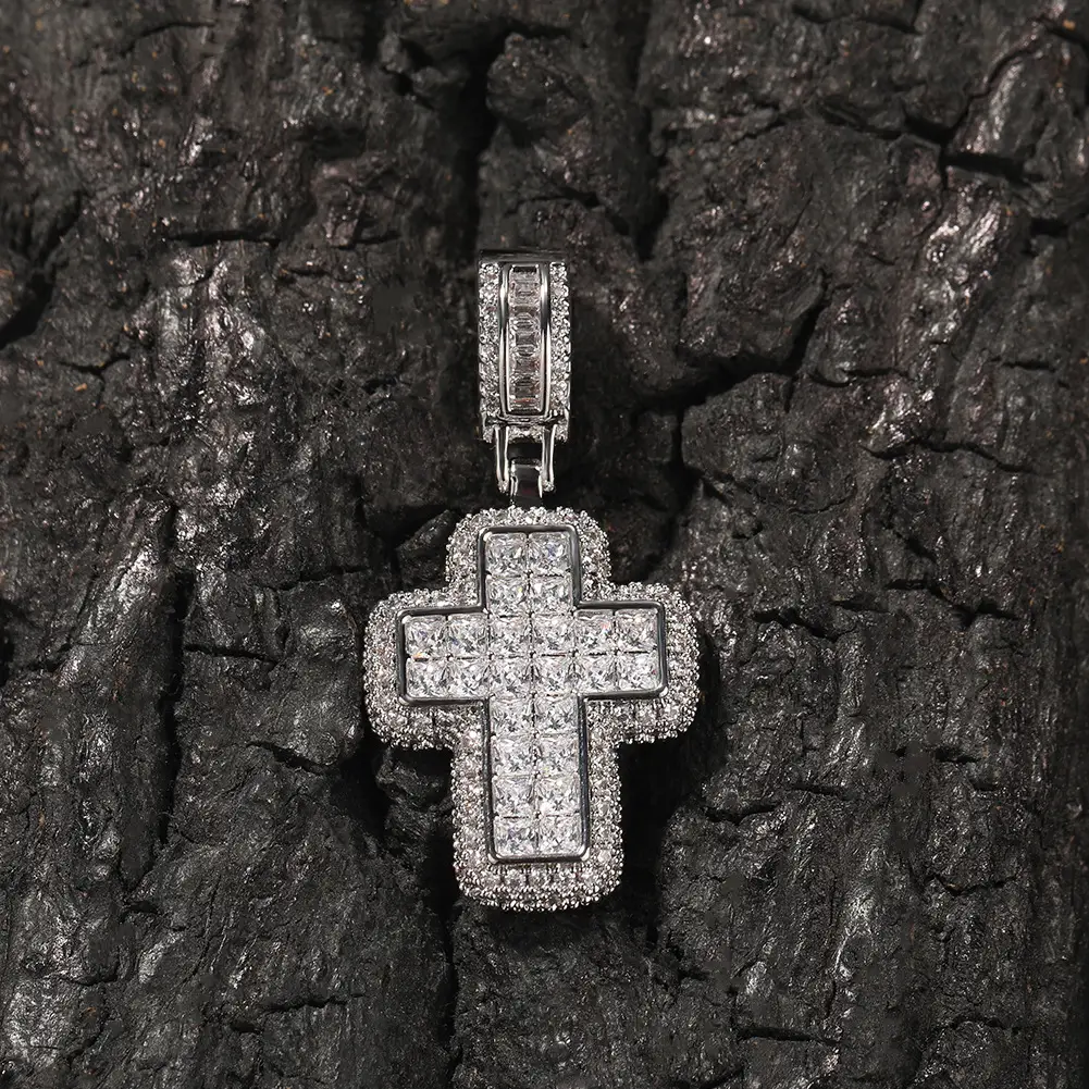 Hip Hop Cross Pendant Necklace with Zircon & Brass Chain - Image 5
