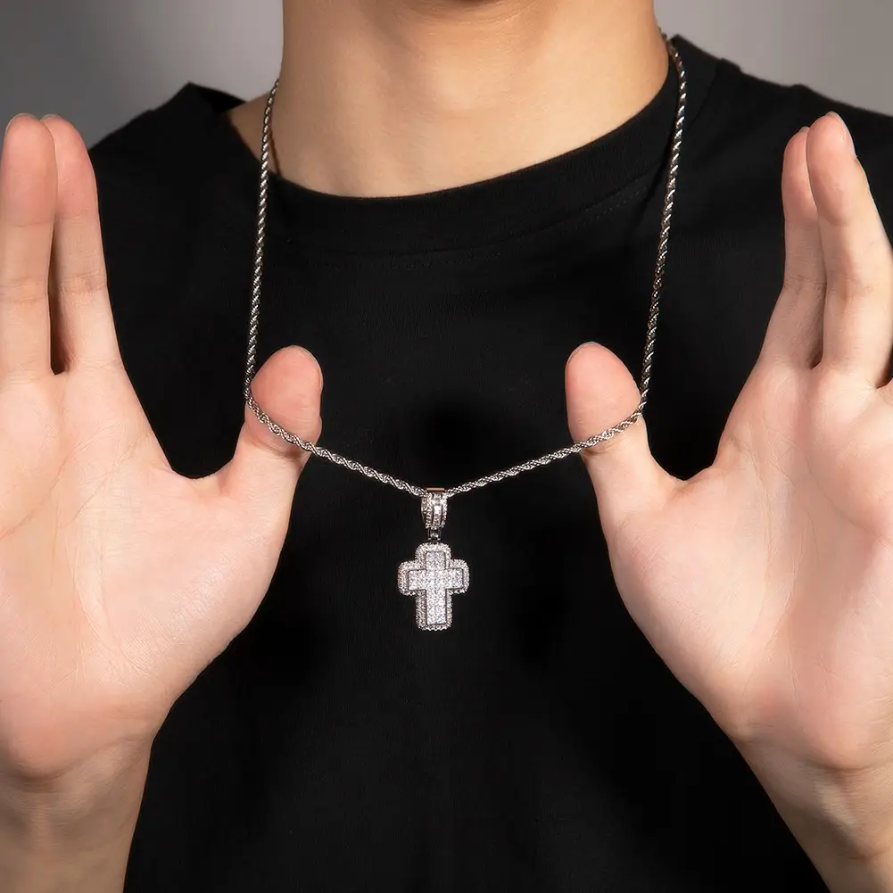 Hip Hop Cross Pendant Necklace with Zircon & Brass Chain - Image 6