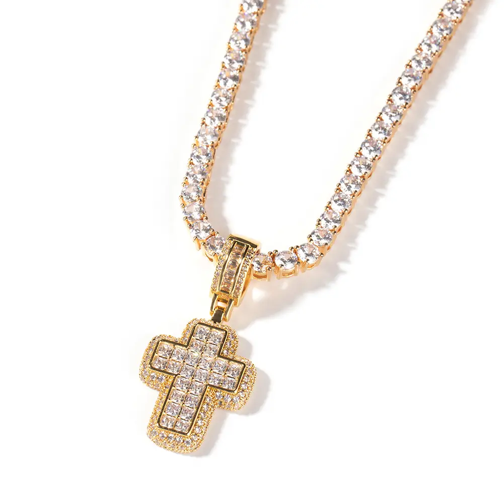 Hip Hop Cross Pendant Necklace with Zircon & Brass Chain - Image 7