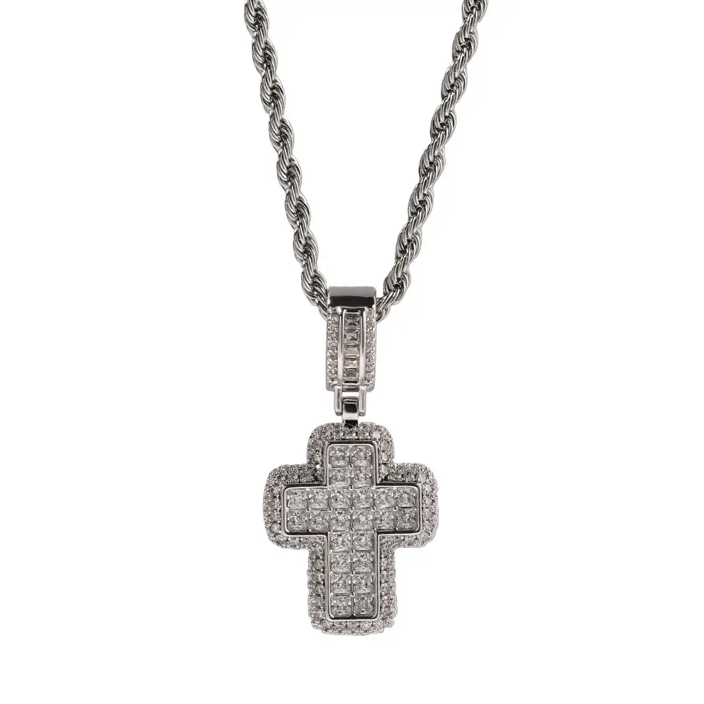 Hip Hop Cross Pendant Necklace with Zircon & Brass Chain - Image 2