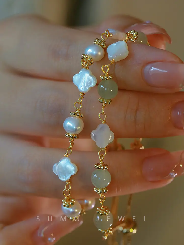 Women's Spring Flower Drizzle Bracelet with Jade Pearl - Image 3