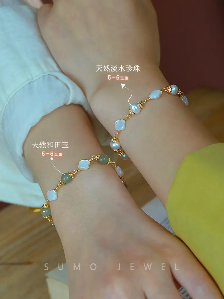 Women's Spring Flower Drizzle Bracelet with Jade Pearl - Image 5