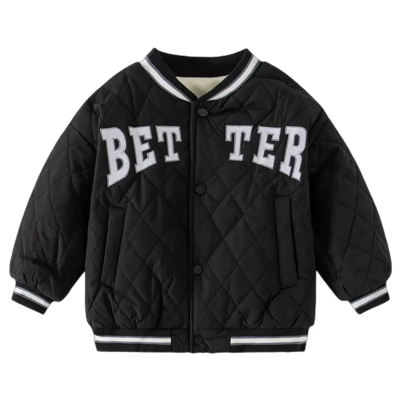 Kids Velvet Coat White Black Letter Embroidered V Neck Zipper - Image 6
