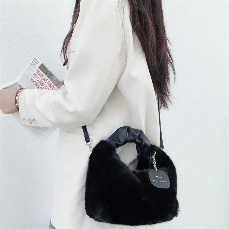 2022 Faux Wool Handbag for Women Beige - Image 9