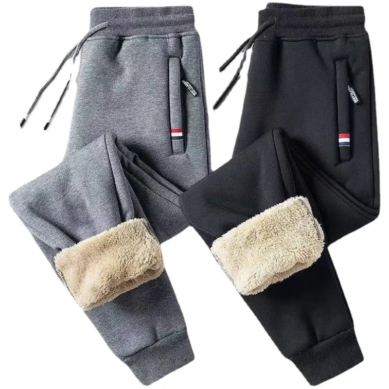 Men Fleece Sweatpants Black Warm Winter Casual Pants