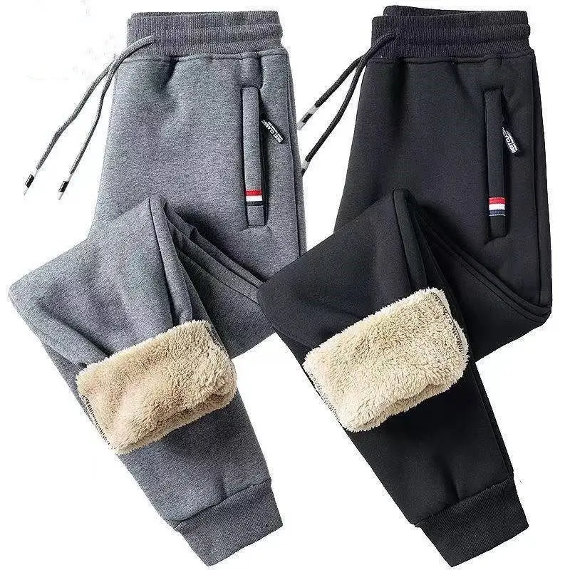 Men Fleece Sweatpants Black Warm Winter Casual Pants — feature 41
