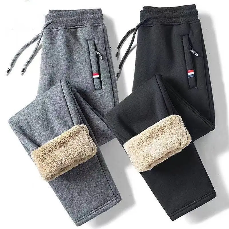 Men Fleece Sweatpants Black Warm Winter Casual Pants — feature 42