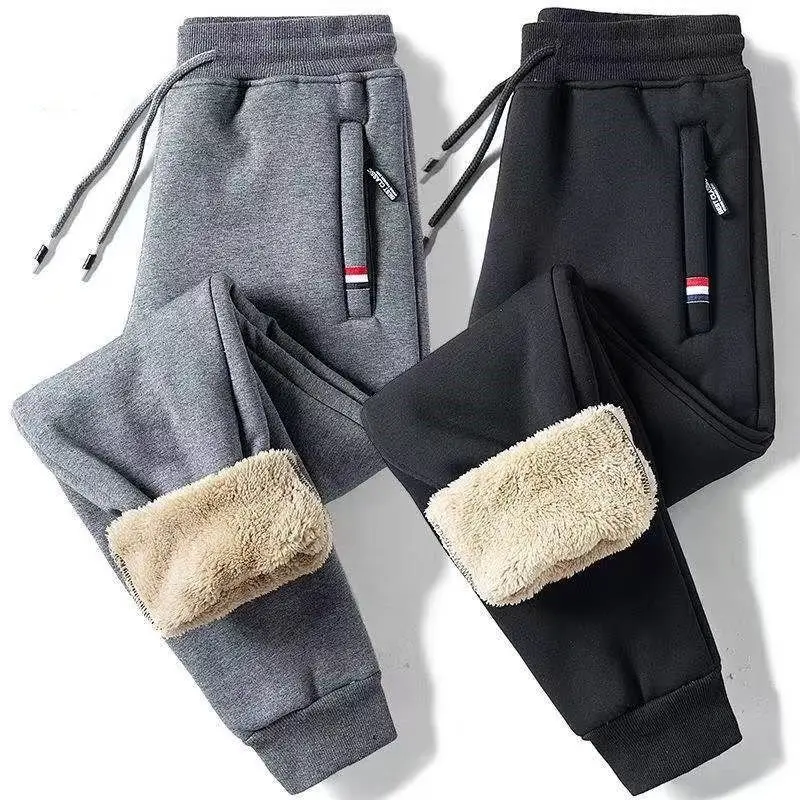 Men Fleece Sweatpants Black Warm Winter Casual Pants — feature 45