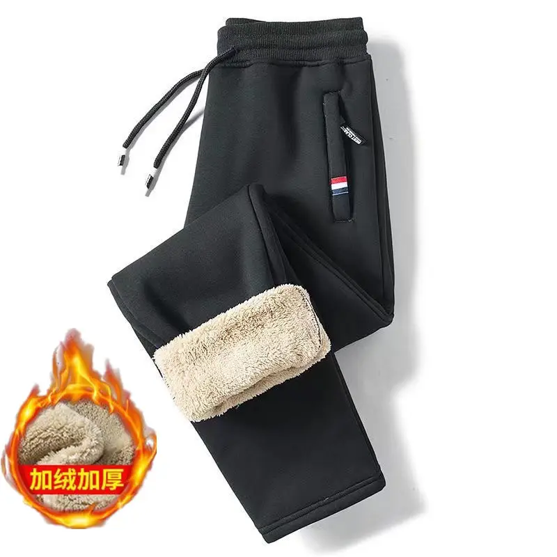 Men Fleece Sweatpants Black Warm Winter Casual Pants — feature 49
