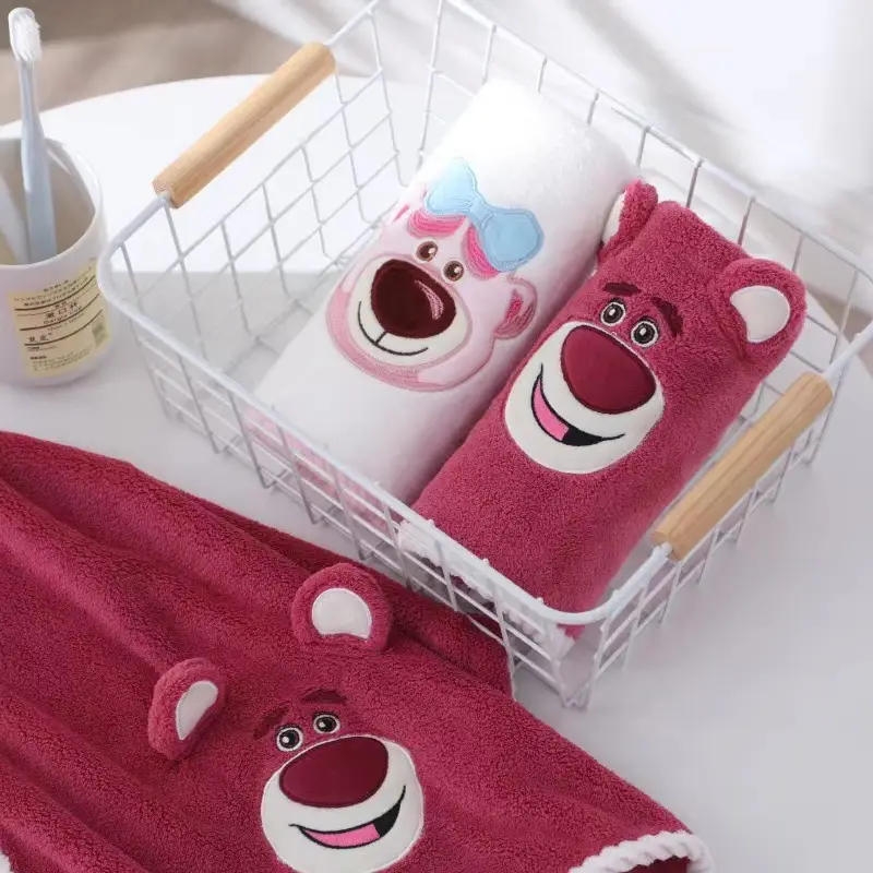 Strawberry Bear Bath Towel Set High Density Coral Fleece