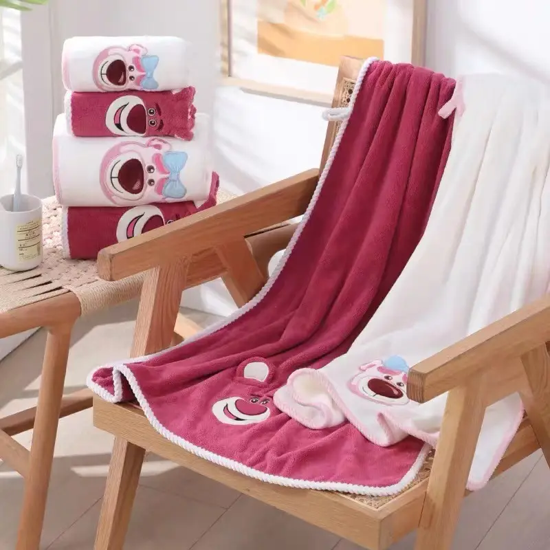 Strawberry Bear Bath Towel Set High Density Coral Fleece
