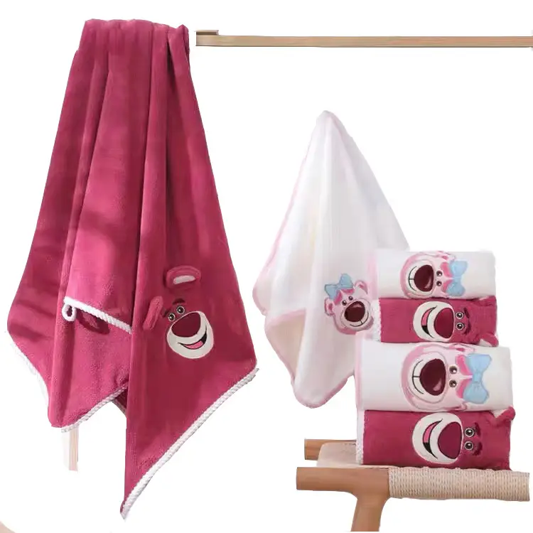 Strawberry Bear Bath Towel Set High Density Coral Fleece