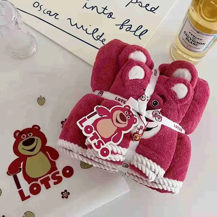 Strawberry Bear Bath Towel Set High Density Coral Fleece